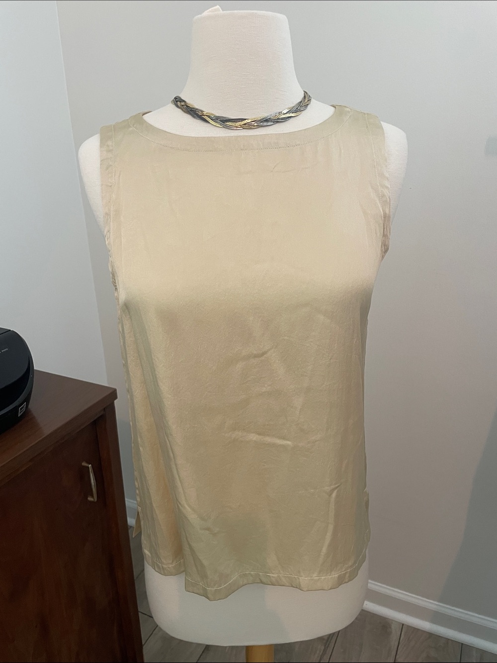 Sleeveless Satin Shell Top - Light Gold